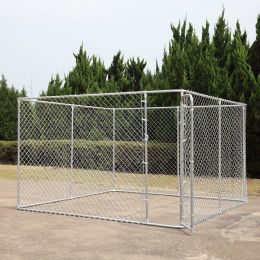 Outdoor Dog Kennel for Medium to Large Sized Animals, Heavy Duty Pet Playpen Kit with Lockable Door - Silver