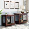 39&rdquo; Length Furniture Style Pet Dog Crate Cage End Table with Wooden Structure and Iron Wire and Lockable Caters; Medium and Large Dog House Indo