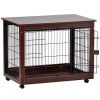 39' Length Furniture Style Pet Dog Crate Cage End Table with Wooden Structure and Iron Wire and Lockable Caters, Medium and Large Dog House Indoor Use