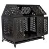 Heavy Duty Dog Crate Cage Kennel Strong Metal Frame Kennel Durable Indoor & Outdoor Kennel for Large Dogs; Easy to Assemble and Move with Four Wheels