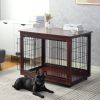 39&rdquo; Length Furniture Style Pet Dog Crate Cage End Table with Wooden Structure and Iron Wire and Lockable Caters; Medium and Large Dog House Indo