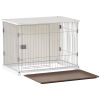 34&quot; Length Elegant Wooden Structure White Dog Cage Crate; End Table with movable salver; Decorative Dog House Cage Indoor Use; Furniture style; w