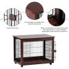 39&rdquo; Length Furniture Style Pet Dog Crate Cage End Table with Wooden Structure and Iron Wire and Lockable Caters; Medium and Large Dog House Indo