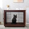 39&rdquo; Length Furniture Style Pet Dog Crate Cage End Table with Wooden Structure and Iron Wire and Lockable Caters; Medium and Large Dog House Indo