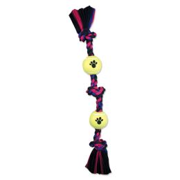 Mammoth Pet Products 3 Knot Tug Dog toy w-4in Tennis Ball 3 Knots Rope with Tennis Ball Multi-Color 20 in Medium