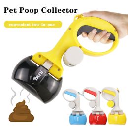 Pet Poop Picker Pick Up Excreta Cleaner Dog Pooper Scoopers Excrement Shovel Portable Pet Feces Clip with Garbage Bag Collector (Color: yellow)