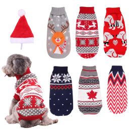 Christmas reindeer maple leaf snowflake festival pet clothes high neck knitting sweater dog cat clothing winter coat (Color: Red puppy, size: 14th -XL)