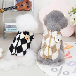 Pet clothing New dog clothing Pet clothing Autumn and winter clothing Cat clothing Cotton padded clothes Wholesale 22 diamond grid flannelette (Color: 22 diamond check cashmere sweater-brown, size: L)