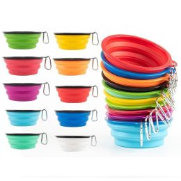 1000ml Large Collapsible Dog Pet Folding Silicone Bowl Outdoor Travel Portable Puppy Food Container Feeder Dish Bowl (Color: Blue, size: 350ml)