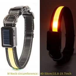 Solar And USB Rechargeable Light Up Pet Collar Waterproof LED Dog & Cat Collars For Night Walking (Color: yellow, size: M)