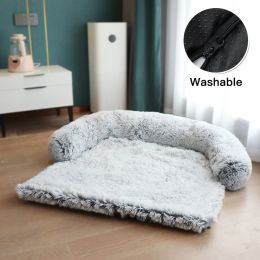 Pet Sofa; Warm Plush Pet Cushion For Indoor Dogs & Cats; Dog Blanket; Washable Pet Bed (Color: Light Grey, size: L)