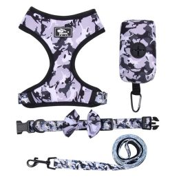 4Pcs Set Reflective No Pull Dog & Cat Harness Collar Leash With Dog Poop Bag For Small Medium Dog (Color: grey, size: S)