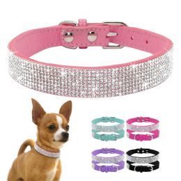 Dog Collar Crystal Glitter Rhinestone Pet Collars Zinc Alloy Buckle Collar For Small Medium Dogs Cats Chihuahua Pug Dog Collar (Color: pink, size: L)