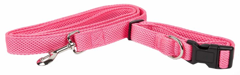 Pet Life 'Aero Mesh' 2-In-1 Dual Sided Comfortable And Breathable Adjustable Mesh Dog Leash-Collar (Color: pink, size: small)