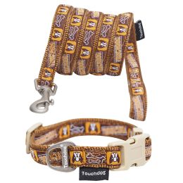 Touchdog 'Caliber' Designer Embroidered Fashion Pet Dog Leash And Collar Combination (Color: Brown Pattern, size: medium)