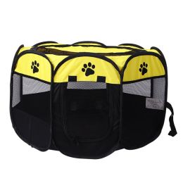 Folding Dog House Octagonal Cage Pet Cage Portable Pet Tent Large Dogs House (Color: yellow, size: M 91x91x58 cm)