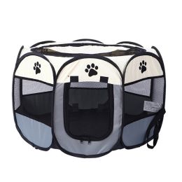 Folding Dog House Octagonal Cage Pet Cage Portable Pet Tent Large Dogs House (Color: grey, size: M 91x91x58 cm)