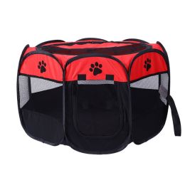 Folding Dog House Octagonal Cage Pet Cage Portable Pet Tent Large Dogs House (Color: Red, size: L 114x114x58 cm)