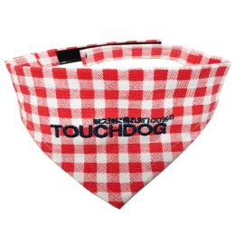 Touchdog 'Bad-to-the-Bone' Plaid Patterned Fashionable Velcro Bandana (Color: Red, size: small)