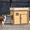 31.5' Wooden Dog House Puppy Shelter Kennel Outdoor & Indoor Dog crate, with Flower Stand, Plant Stand, With Wood Feeder